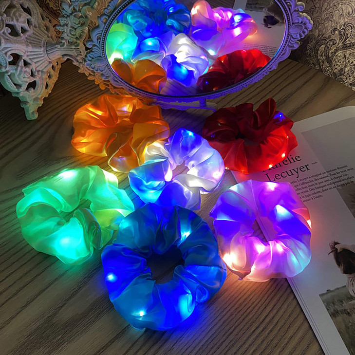 9 Pcs Led Luminous Hair Accessories Party Birthday Lights ScrunchiesSoft Cute Silk Multiple Light Modes Grow in the Dark