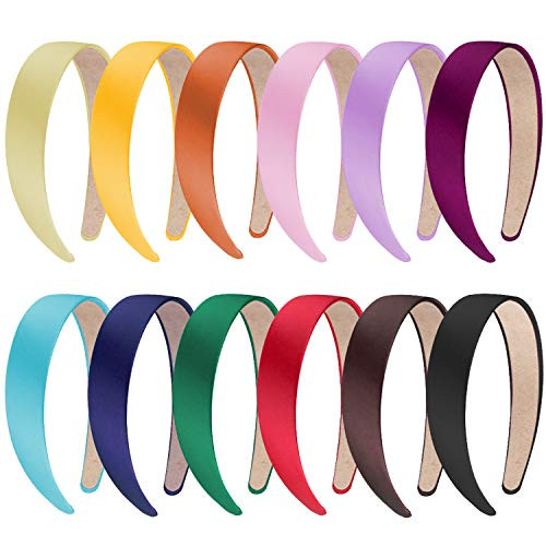 SIQUK 12 Pieces Satin Headbands 1 Inch Wide Nonslip Headband Colorful Headbands DIY Hair Headband for Women and Girls12