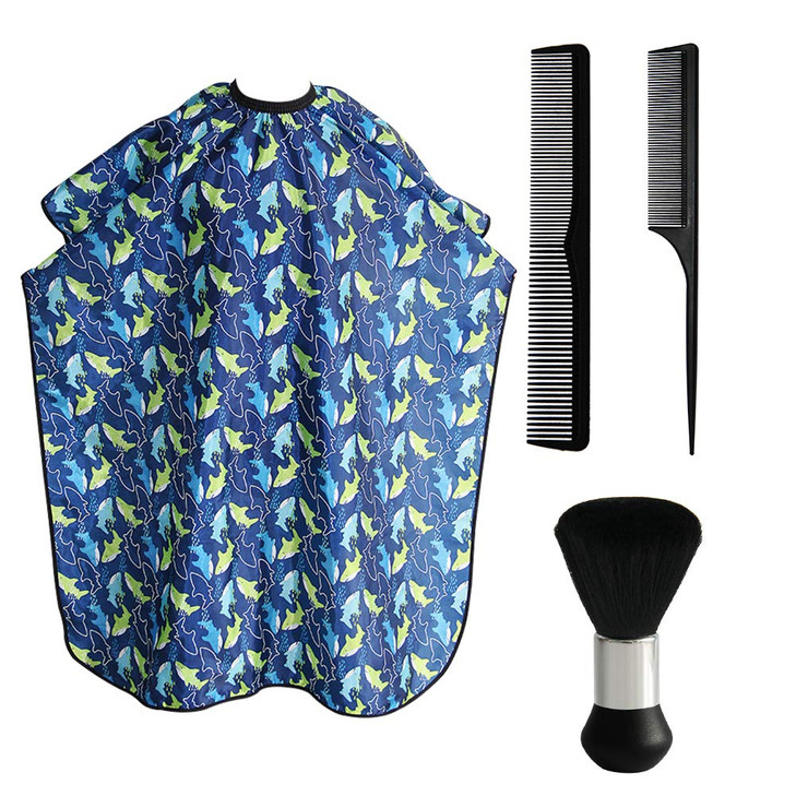 Kids Haircut Cape and Neck Duster Brush Hair Comb Set Professional Barber Hairbrush and Children Dolphin Hairdresser Apr