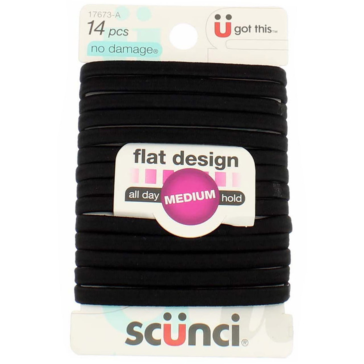 Scunci NoDamage Comfortable Black Hair Ties Flat Design AllDay Hold 14Pieces per Pack 3Packs