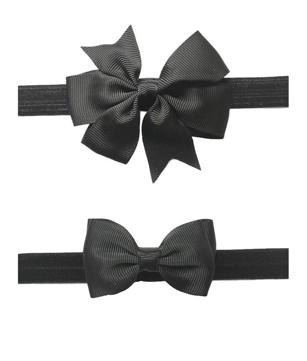 2pcSet Baby Girls Grosgrain Ribbon Hairband Set Ribbon Bows Hair Tie Headband JB10 1Black