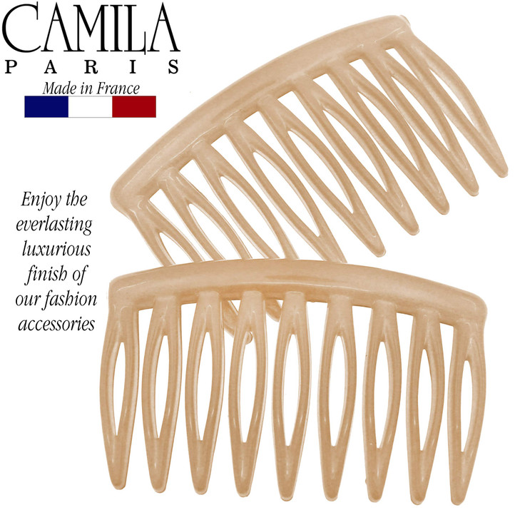 Camila Paris CP3109 French Hair Side Comb Small Curved Beige French Twist Hair Combs Decorative Strong Hold Hair Clips f