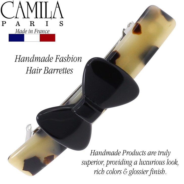 Camila Paris CP3369 French Hair Barrette Clip for Girls Handmade White Tokyo and Black Strong Hold Grip Hair Clips for W
