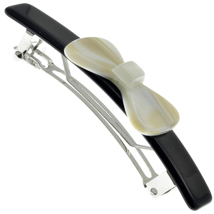 Camila Paris CP2244 French Hair Barrette Clip for Girls Handmade Black and White Automatic Strong Hold Grip Hair Clips f