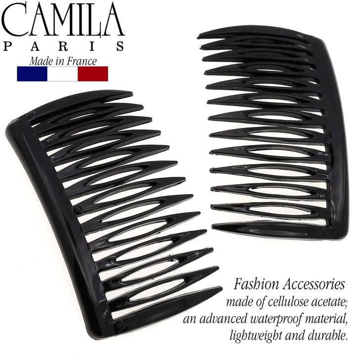 Camila Paris CP2953 French Hair Side Comb Small Black French Twist Hair Combs Decorative Strong Hold Hair Clips for Wome
