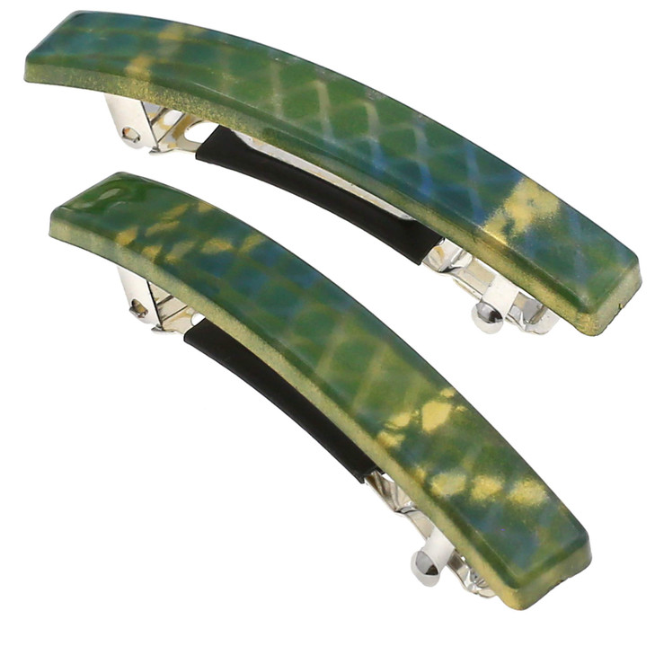 Camila Paris CP3032 French Hair Barrette Clip for Girls Set of 2 Green Rubberized Metal Clasp Strong Hold Grip Hair Clip