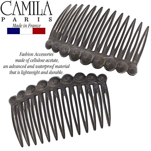 Camila Paris CP3034 French Hair Side Comb Small Rounded Gray French Twist Hair Combs Decorative Strong Hold Hair Clips f