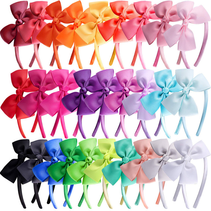 SIQUK 28 Pieces Bow Headbands Grosgrain Ribbon Headband with Bow Hair Bows Hair Bands for Girls 28 Colors