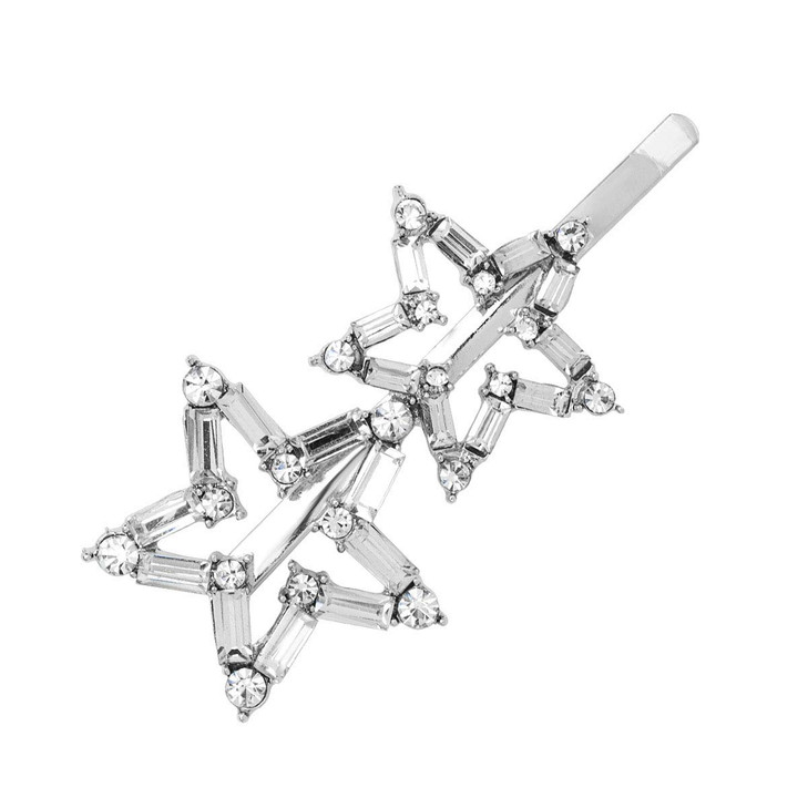Women Lady Rhinestone Alloy Barrettes Bobby Pins Numblartd 2Pcs Fashion Star Hair Clip Hairpin Side Clip Hair Accessorie