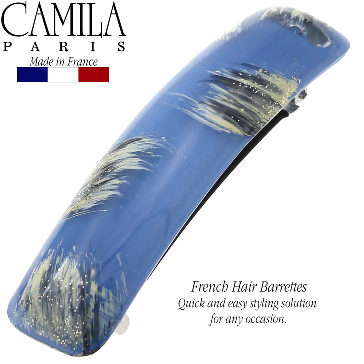 Camila Paris CP3339 French Hair Barrette Clip for Girls Blue Rubberized Metal Clasp Strong Hold Grip Hair Clips for Wome