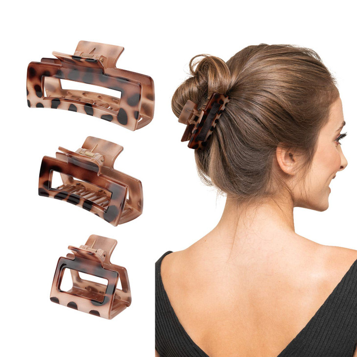 Shinowa Hair Claw Clips 3 Pieces Leopard Print Claw Clip Strong Hold Hair Jaw Clips for Thick Hair Hair Accessories for