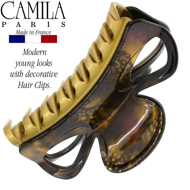 Camila Paris CP3238 French Hair Clip for Women Black and Gold Girls Hair Claw Clips Jaw Fashion Durable and Styling Hair