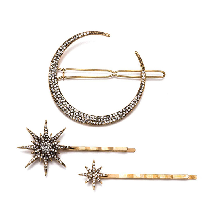 Numblartd Vintage Rhinestone Moon Snowflake Star Hair Clip Bobby Pins Women Lady Alloy Barrettes Hairpin Side Clip Hair