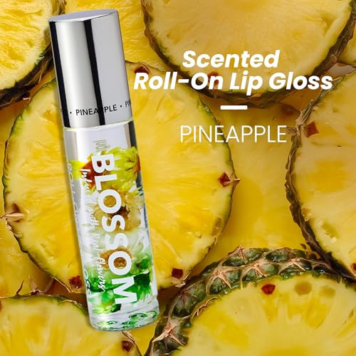 Blossom Roll on Lip Gloss, Scented Clear High Shine Moisturizing Lip Oil, Non Sticky, Infused with Real Flowers, Made in USA, 0.2oz, Pineapple online at globaldelivered