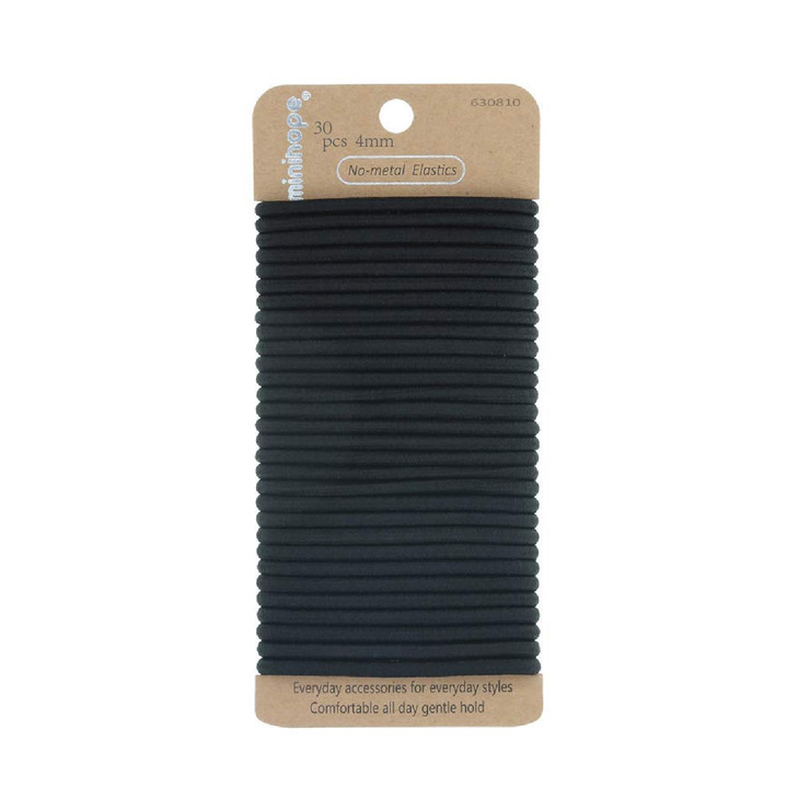 minihope Womens Hair Elastic Thick Tie Black 30 Count Pack of 1 4MM for Medium Hair
