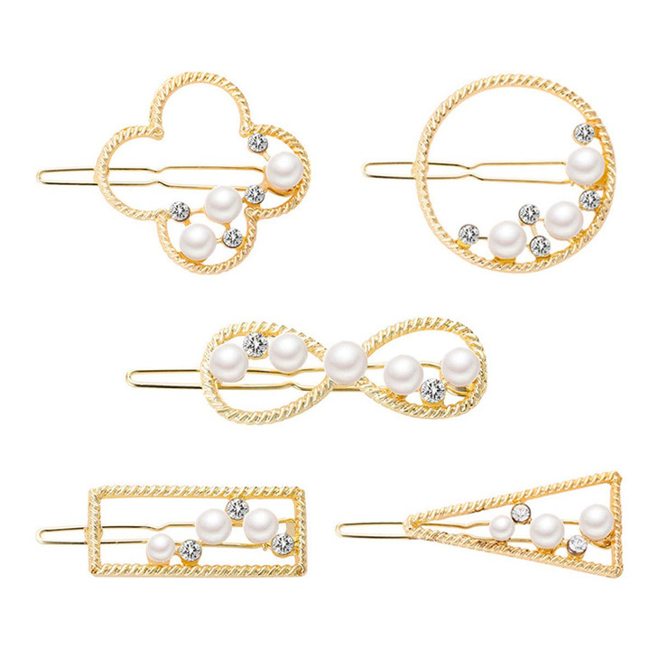 Geometric Barrettes Bobby Pins Numblartd Set of 5 Alloy Rhinestone Imitation Pearls Bangs Hair Clip Side Clamp Hairpin H
