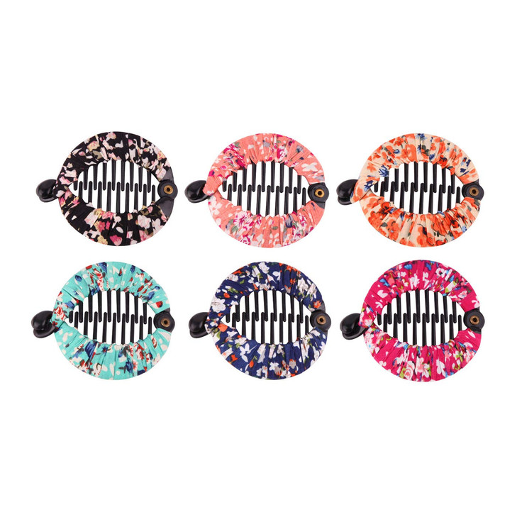 Numblartd 6Pcs Bohemia Round Plastic Wrapped Cloth Banana Hair Clip Hair Comb Fashion Fish Shape Side Combs Shark Clip P