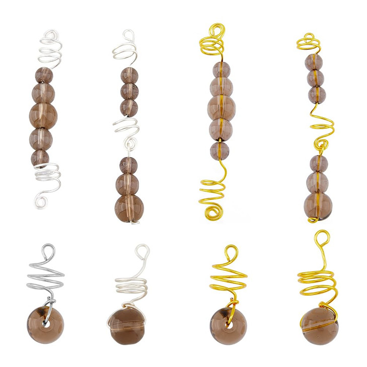SUPERFINDINGS 24Pcs Beads Hair Jewelry for Braids DIY Rosy Brown Glass Beads Hair Charms Hair Dreadlock Accessories Set