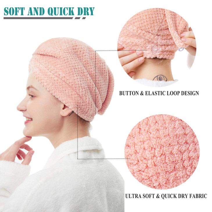 ELLEWIN Microfiber Hair Towel Wrap for Women 3 PackHair Drying Turban with ButtonAnti FrizzSuper Absorbent Quick Dry Hai