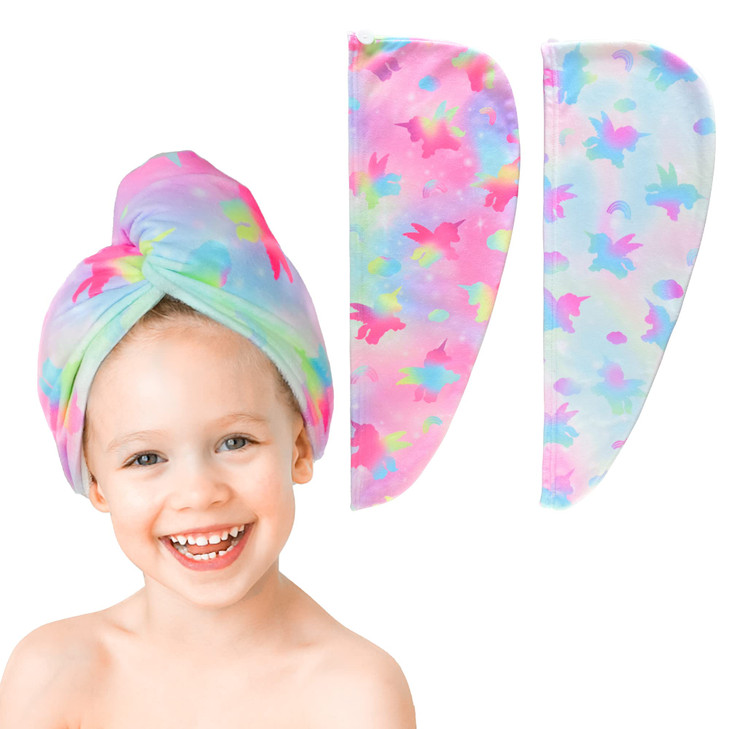 ELLEWIN Microfiber Hair Towel Wrap for Kids Girls 2 Pack Hair Turban Drying for Women Gifts Set Absorbent Quick Dry Twis