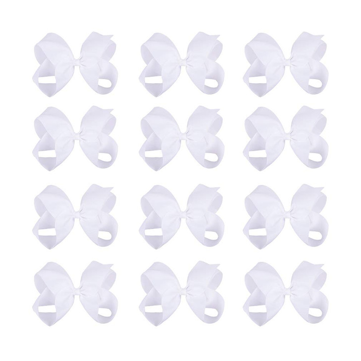DEEKA 12 PCS 6 Big Handmade Grosgrain Ribbon Hair Bow Alligator Clips Hair Accessories for Little Teen Toddler Girls Whi