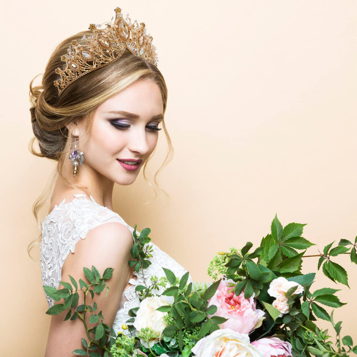 COCIDE Gold Crowns for Women Crystal Tiara for Girl Rhinestones Hair Accessories for Wedding Bride Bridal Bridesmaids Bi