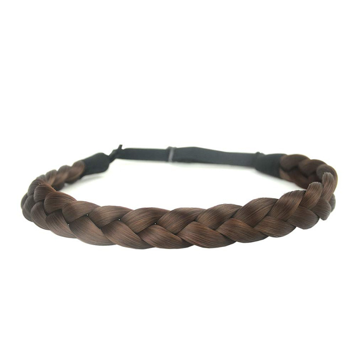 BOBIYA 3 Strands Synthetic Hair Braided Headband Classic Chunky Wide Plaited Braids Elastic Stretch Hairpiece for Women
