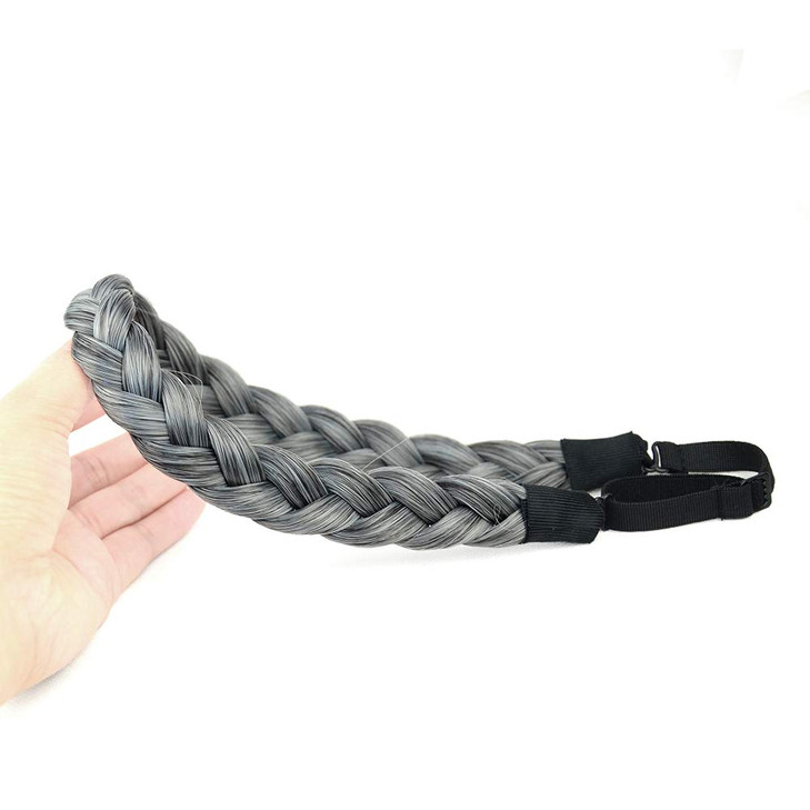 BOBIYA 3 Strands Synthetic Hair Braided Headband Classic Chunky Wide Plaited Braids Elastic Stretch Hairpiece for Women