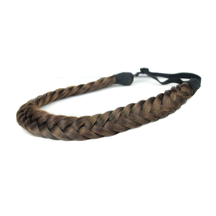 BOBIYA 2 Strands Synthetic Hair Braided Headband Classic Chunky Plaited Braids Dark Brown