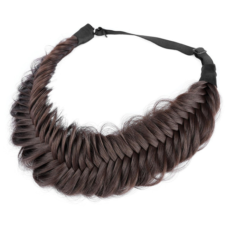 BOBIYA Wide Fishtail Headband for Women Synthetic Hair Plaited Braids Elastic Stretch Fishtail Headband Chocolate