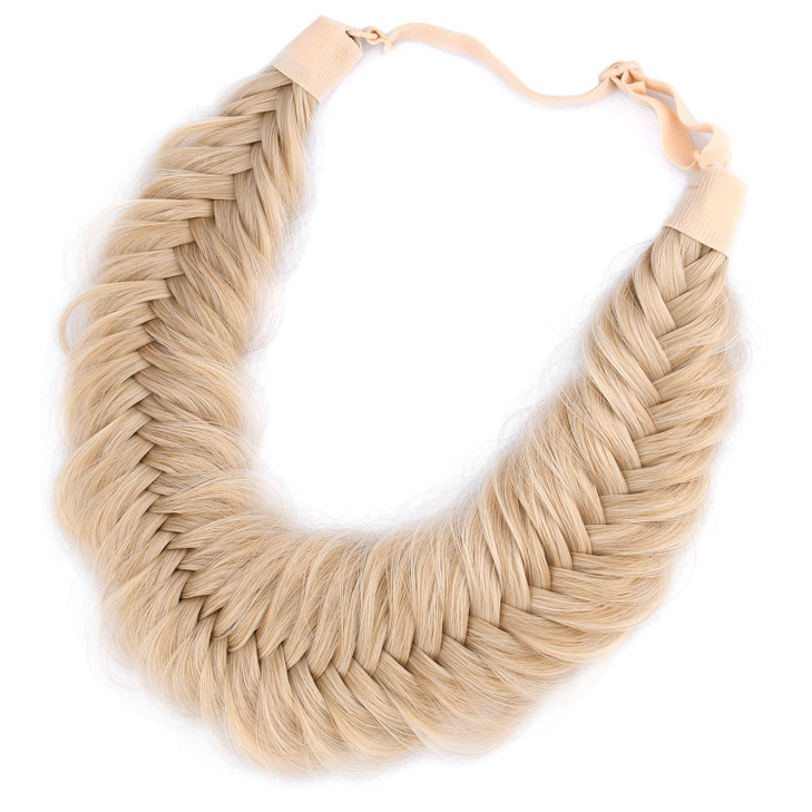 BOBIYA Wide Fishtail Headband for Women Synthetic Hair Plaited Braids Elastic Stretch Fishtail Headband Honey Blonde