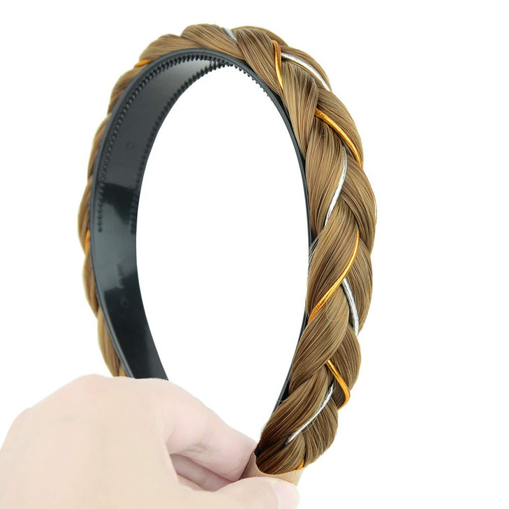 DIGUAN Headband Synthetic Hair Plaited Headband Braid Braided With Teeth Hair Band Accessories for Women Girl Width 1 In