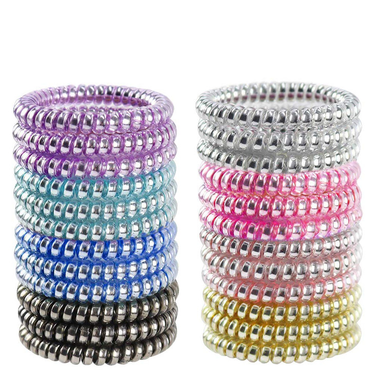 Winrase 24pcs Colorful Spiral Phone Cord Hair Ties Elastics Coil Hair Ties Waterproof Hair Coils Ponytail Holder for Wom