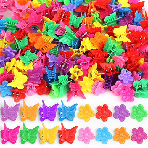 YGDZ 200pcs Small Claw Cute Flower Butterfly Hair Clips for Baby Girls 8 Assorted Colors