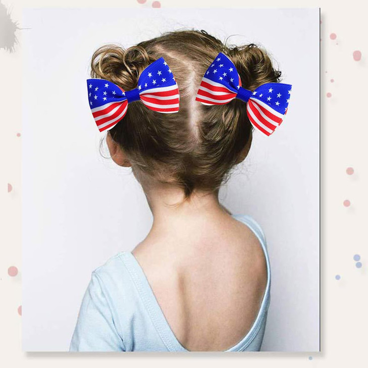 Women Girls Hair Bow Baby Girl Hair Clips Grosgrain Ribbon Hair Bows Flag Hair Clip Hair Accessories Decoration for 4th