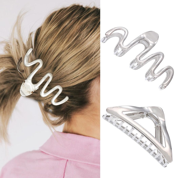 Casdre Metal Hair Claws Clip Silver Triangle Banana Strong Hold Hair Claw Clip 37in Large Wave Hair Clamps Jaw Clip Fash