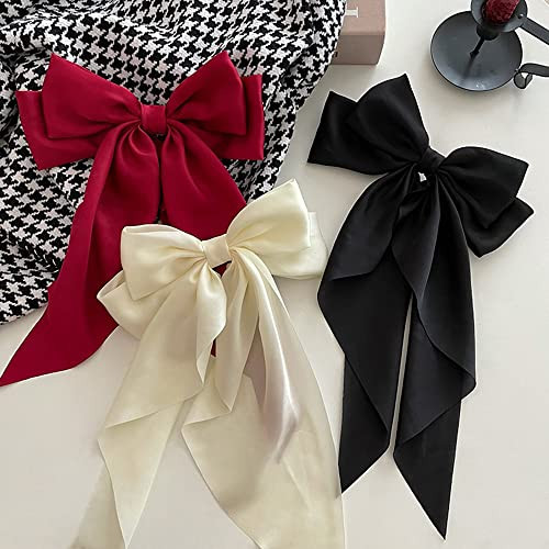 3 Pcs Bow Ribbon Hair Clip Solid Satin Clip Hair Pin Retro Headband with Clips Women Girls Hair Accessories for party