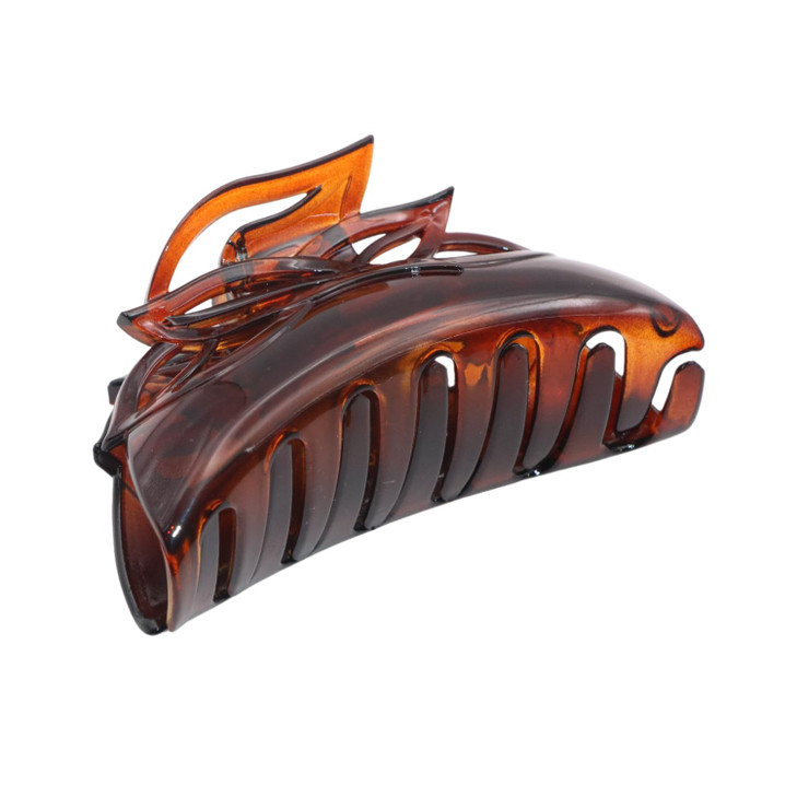 Parcelona French Leafy Medium Tortoise Shell Brown Celluloid Jaw Hair Claw Clip Clamp Clutcher for Fine Long Hair