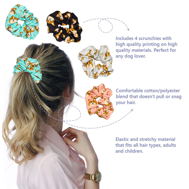 Happie Hare Scrunchies Cotton Rounds Elastic Hair Bands Scrunchy Hair Ties Girls Hair Accessories Gifts for Women 4 Pack