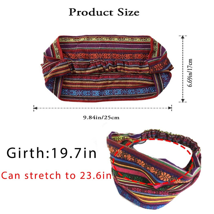 CAKURE Boho Wide Headbands African Head Wraps Stretchy Hairbands Stripe Turban Head Bands for Women and Girls Pack of 3