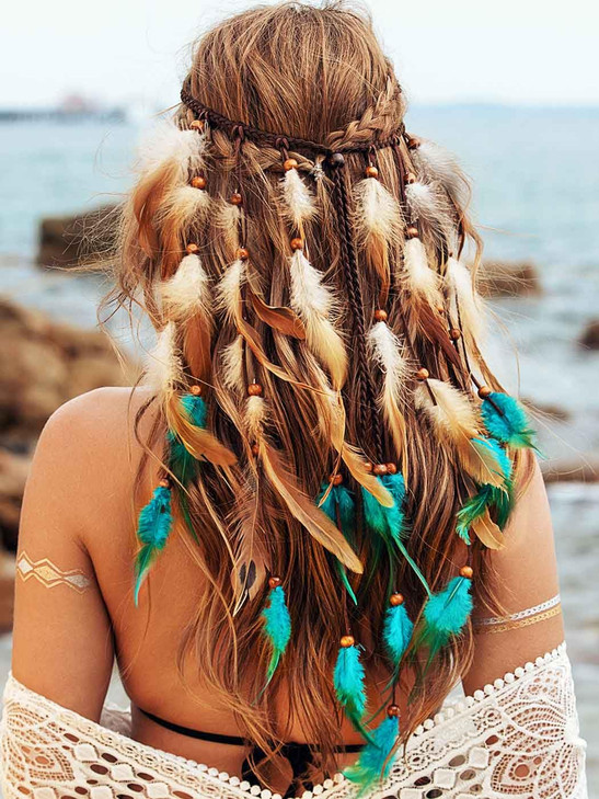 GORTIN Boho Feather Headband Hippie Headpiece Black Gypsy Costume Headdress Bohemian Headbands Indian Festival Feather H