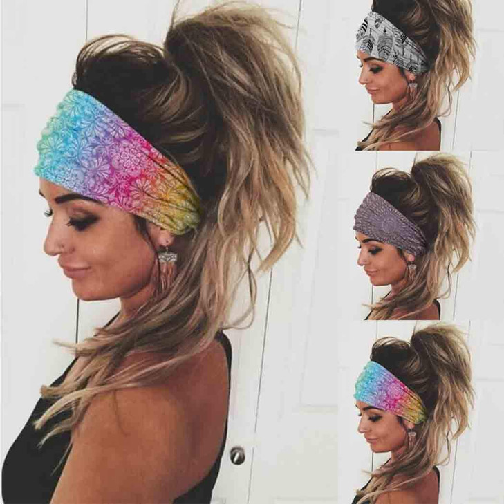 Olbye Boho Headbands Women Wide Hairbands Elastic Turban Head Bands Non Slip Floral Hair Bands Workout Head Wraps Yoga H