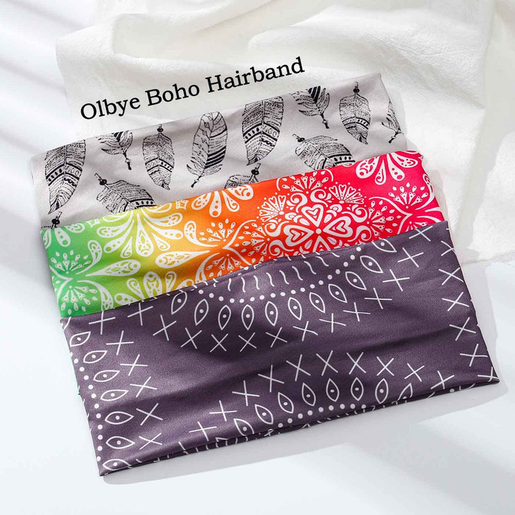 Olbye Boho Headbands Women Wide Hairbands Elastic Turban Head Bands Non Slip Floral Hair Bands Workout Head Wraps Yoga H