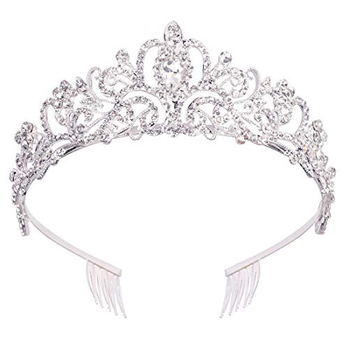 Didder Silver Crystal Tiara Crown Headband Princess Elegant Crown with combs for Women Girls Bridal Wedding Prom Birthda