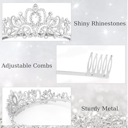 Didder Silver Crystal Tiara Crown Headband Princess Elegant Crown with combs for Women Girls Bridal Wedding Prom Birthda