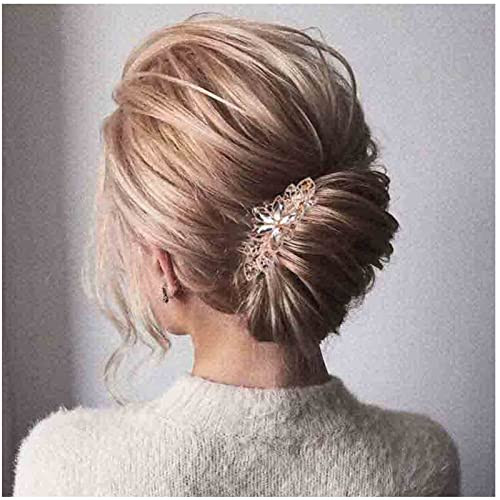 Yheakne Crystal Wedding Hair Clip Barrette Gold Rhinestone Hair Barrette Bling Bridal Headpieces Decorative Head Clip He