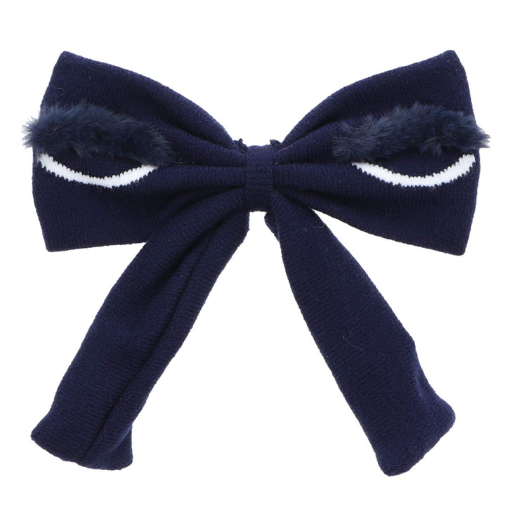 Knit Bow With Eyes 7 Inches Hair Clip For Woman And Girls Navy