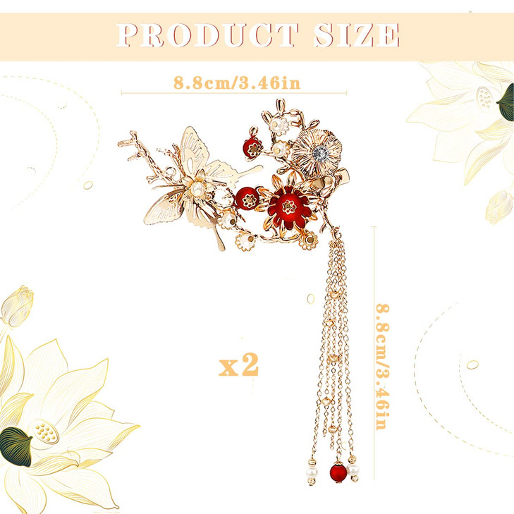 FERCAISH New Butterfly Tassel Hair Clip Classic Style Pearl Hair Clip Hair Accessories for Traditional Clothes Festive W