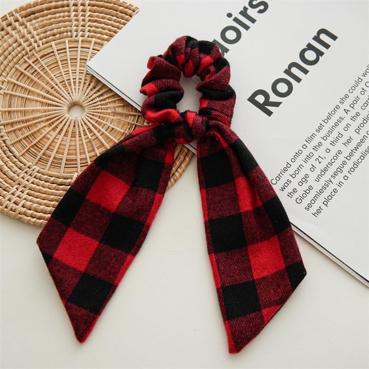 Christmas Plaid Hair Scrunchies Bow Checkered Plaid Hair Tie Rope Christmas Buffalo Plaid Hair Scrunchy BHC60 B3Green Re