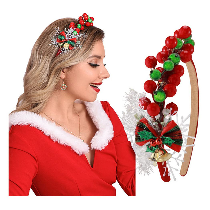 GORTIN Christmas Headbands Xmas Flower Headband Red Berries Hair Hoop Snow Christmas Wreath Hair Band Holiday Party Cost